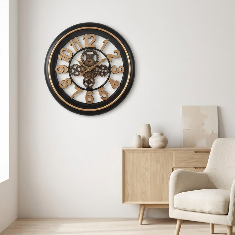 Reloj de Pared Dorado 42 cm Diseño Moderno con Engranajes Decorativos