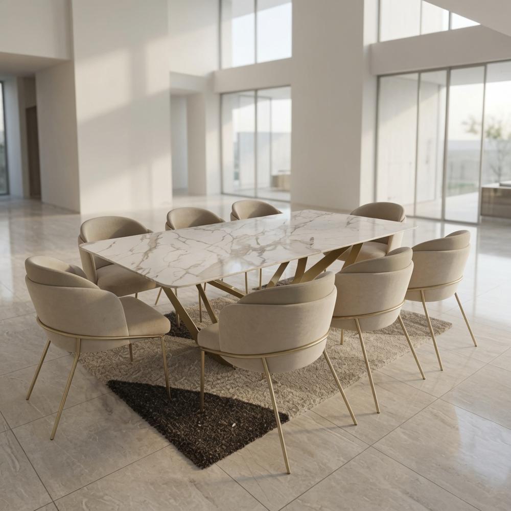 Juego de Comedor Mónaco 8 Sillas con Piedra Sinterizada Color Champagne TU MESITA