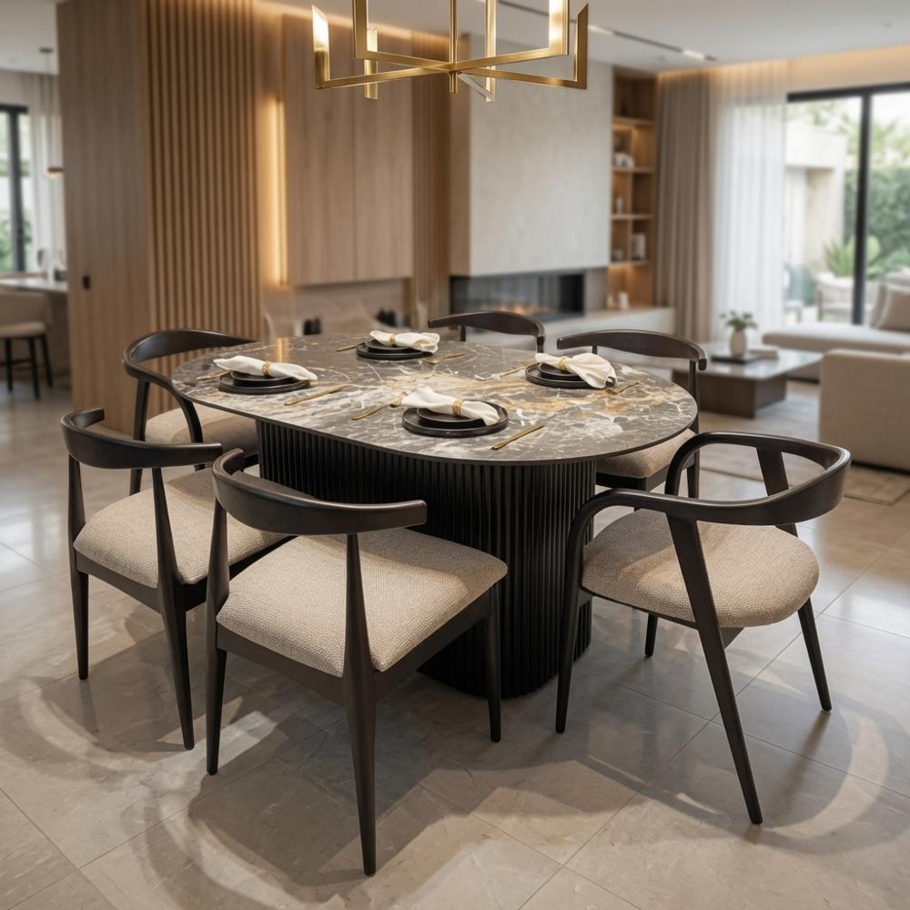 Juego de Comedor Ónix 6 Sillas de Madera TU MESITA Juego de Comedor Ónix 6 Sillas de Madera con Piedra Sinterizada TU MESITA