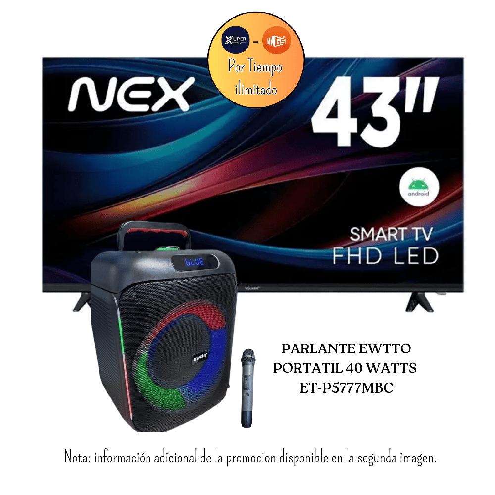 Televisor Nex 43 Pulgadas FHD Android 14 TVLED43S - Promoción - Parlante Ewtto Portatil ET-P5777MBC