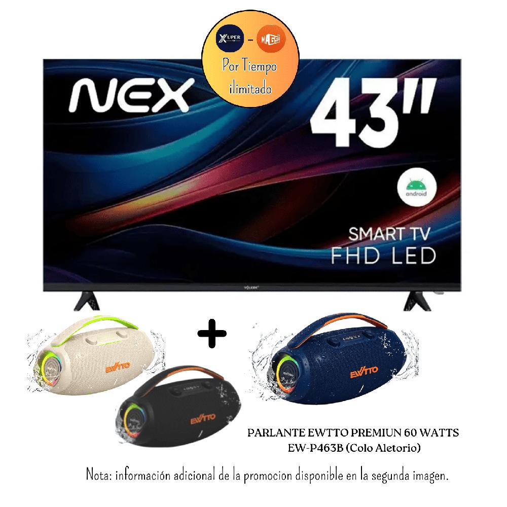 Televisor Nex 43 Pulgadas FHD Android 14 TVLED43S - Promoción - Parlante Ewtto Premium 60W EW-P463B