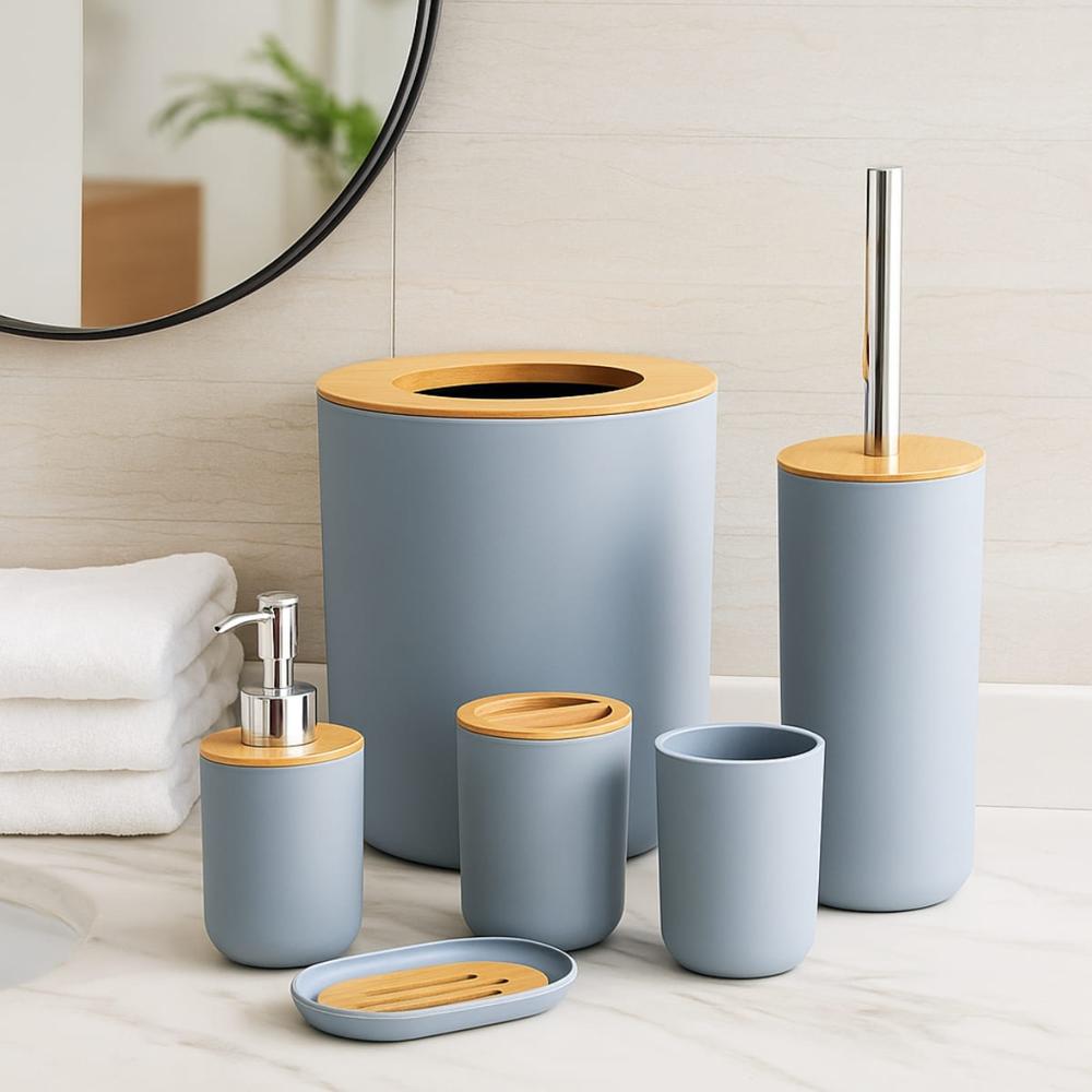 Set de Baño con Bambú Estilo Moderno de 6 Piezas Aura  Gris  578GR03