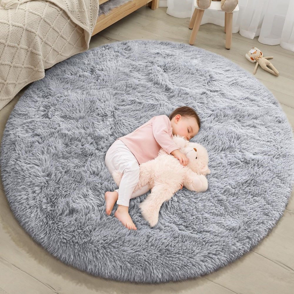 Alfombra Circular Afelpada 120cm Diametro Gris
