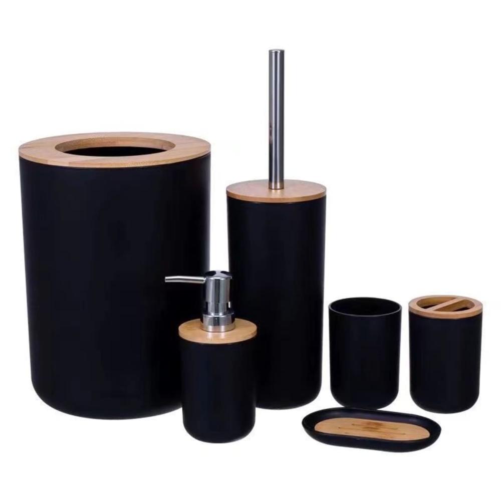 Set de Baño con Bambú Estilo Moderno de 6 Piezas Aura Negro  577NE03