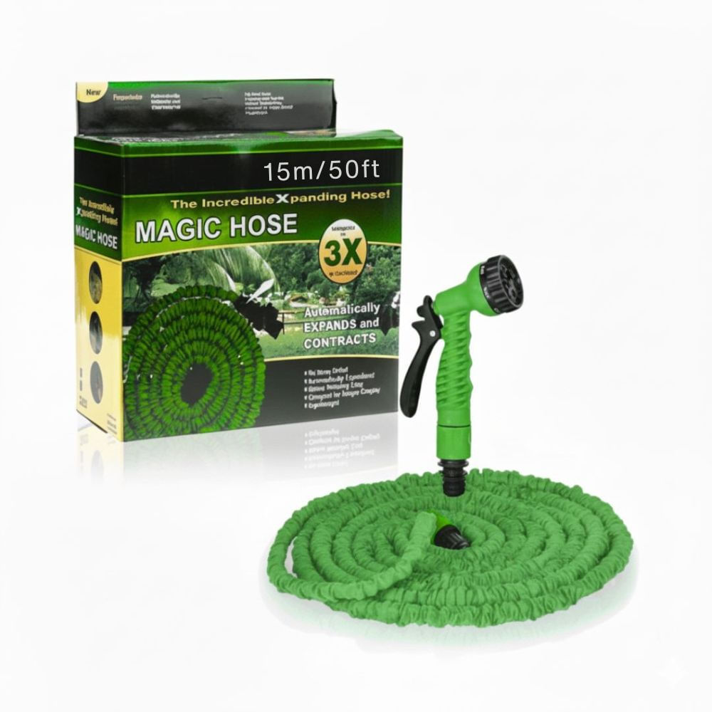 Manguera Multiusos Expandible Retráctil con Accesorios hasta 15 Metros 7 en 1 - Verde