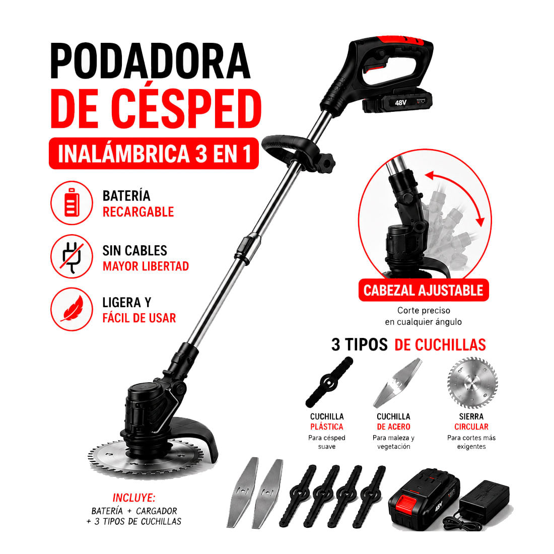Cortadora de Césped Inalámbrica Color Negro