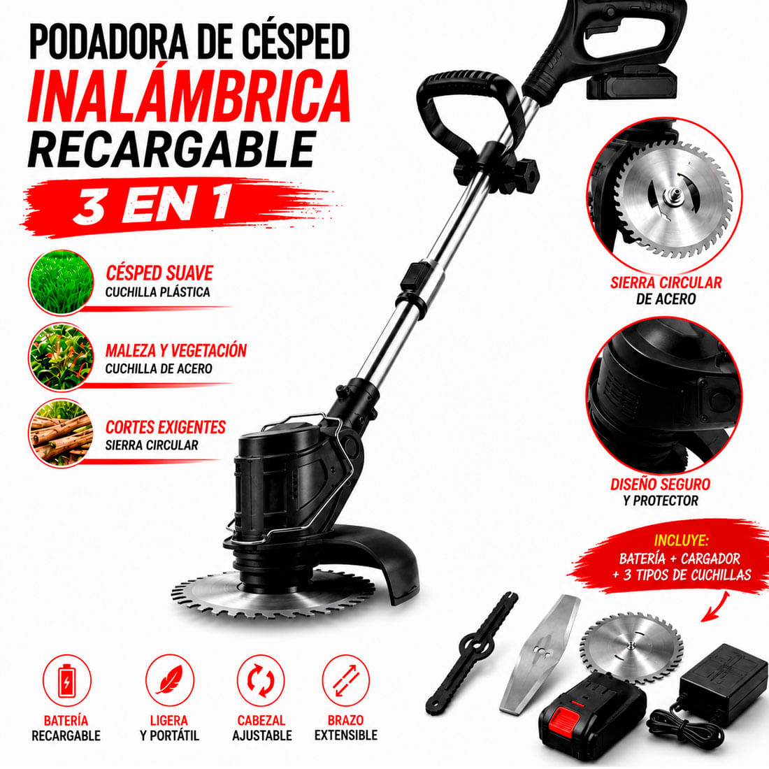 Cortador de Cesped con Doble Batería 48V Color Negro