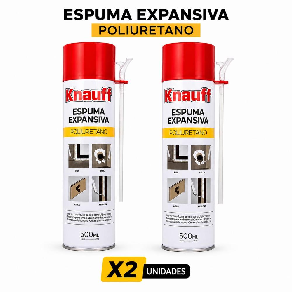 Espuma Expansiva Knauff Poliuretano 500 ml Pack 2 UND Sellador Aislante Profesional
