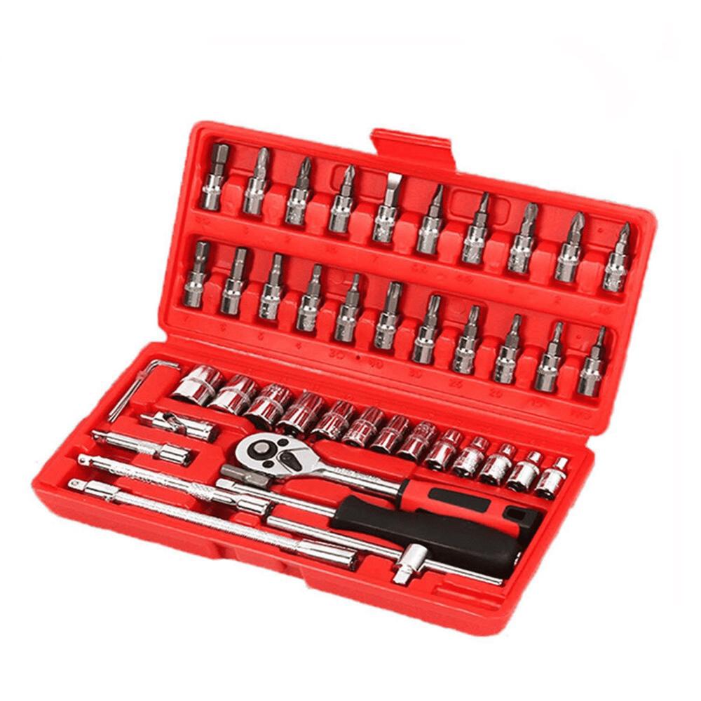 Kit Herramientas 46 Piezas Multiusos Dados Puntas Acero Carbono