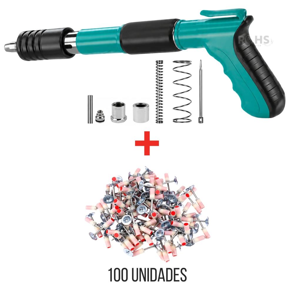 Pistola De Clavos Profesional De Acero Y 100 Unidades De Clavos