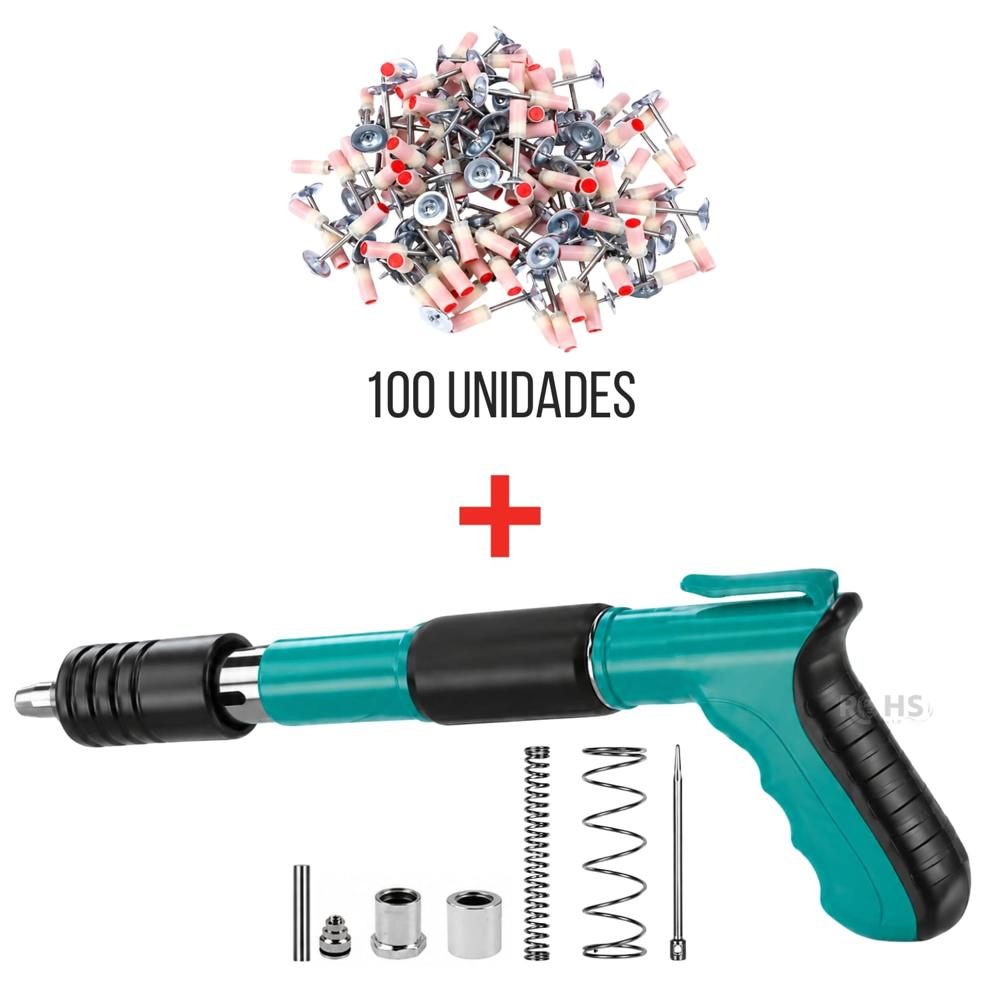 Pistola De Clavos Profesional De Acero Y 100 Unidades De Clavos