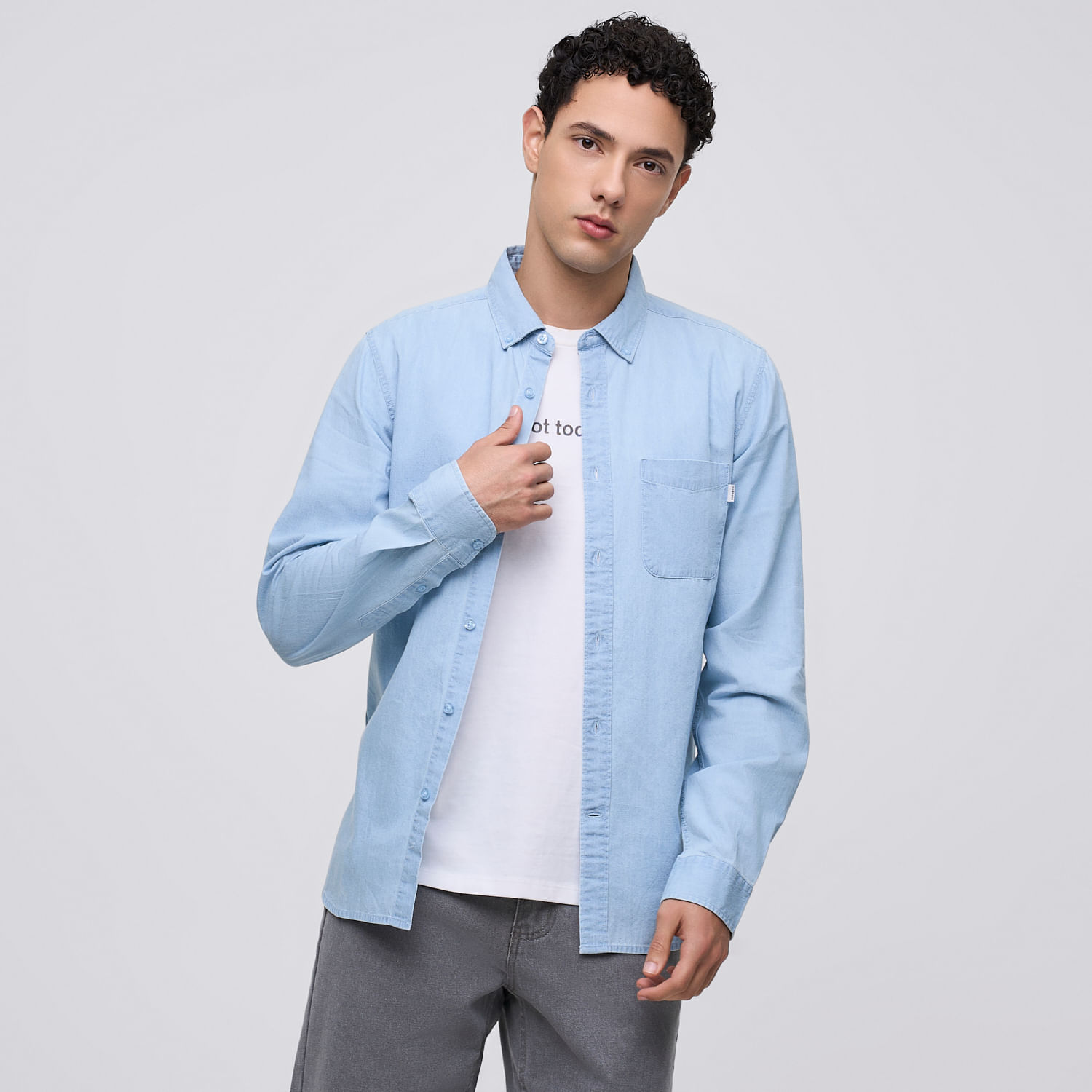 Camisa Manga Larga Hombre New Denim Hypnotic Celeste Talla S