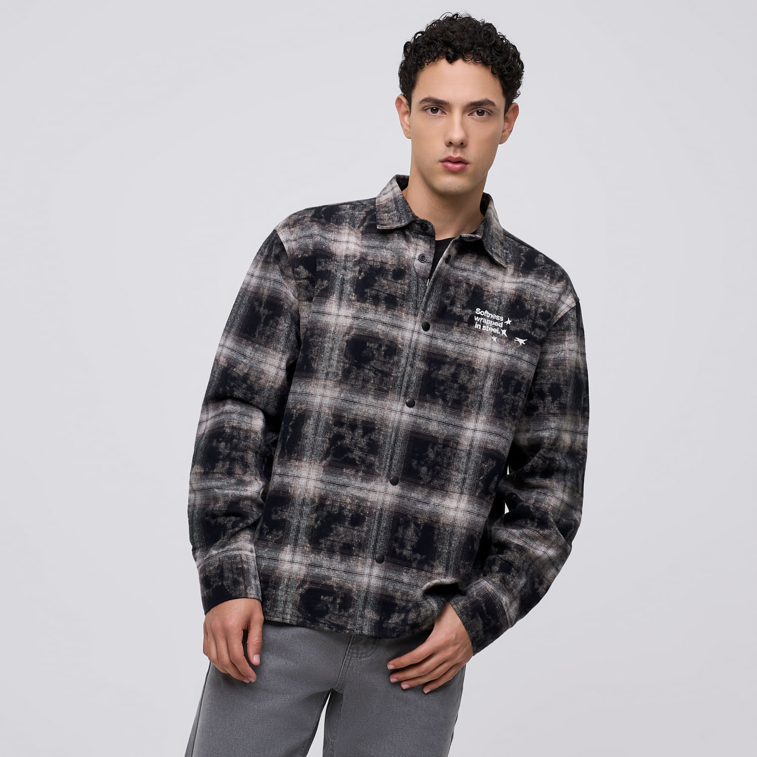Camisa Manga Larga Hombre Check Wash Hypnotic Negro Talla M