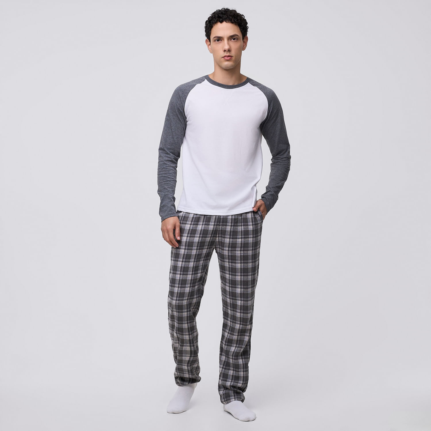 Pijama Set Manga Larga Hombre Flannel Hypnotic Charcoal Talla M