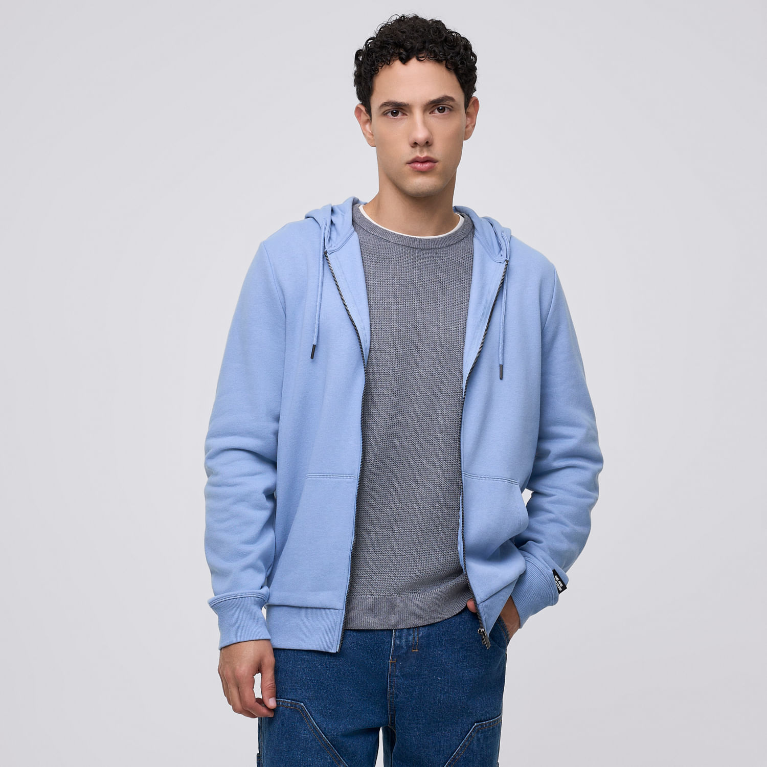 Polera Con Cierre Hombre Basic Rezip Hypnotic Celeste Talla S