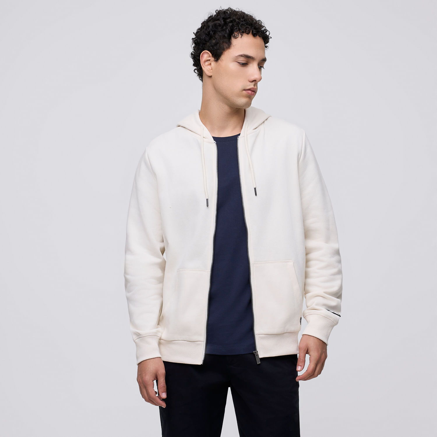 Polera Con Cierre Hombre Basic Rezip Hypnotic Ecru Talla XL