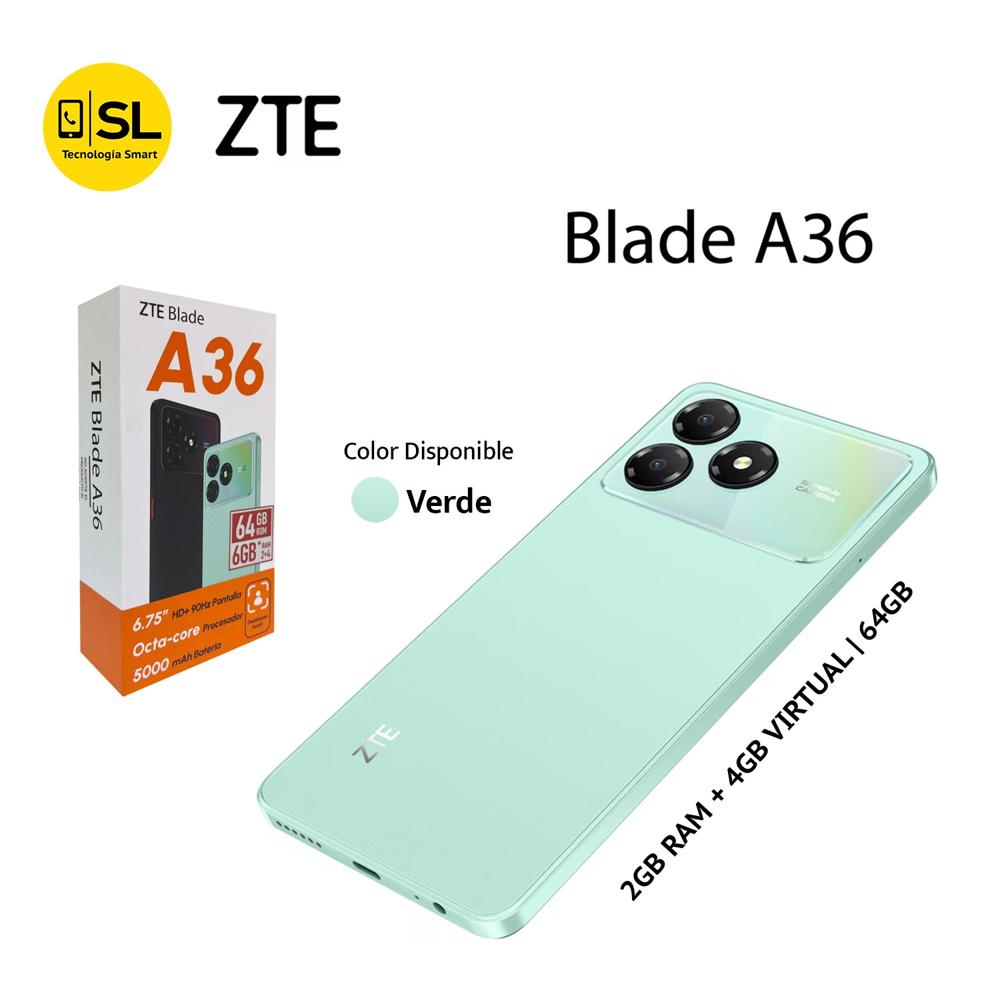 ZTE BLADE A36 2GB RAM CON 4GB VIRTUAL Y 64GB COLOR VERDE