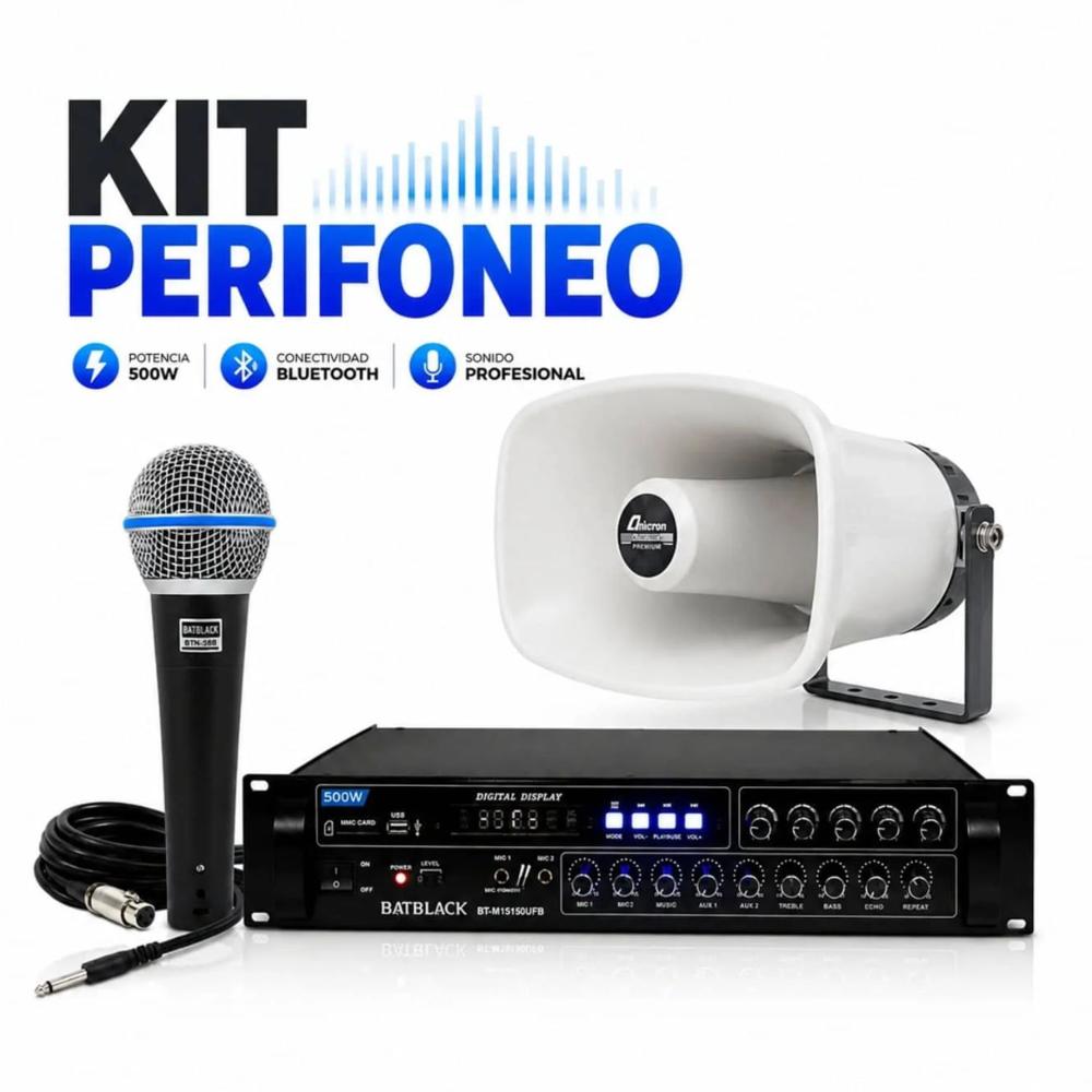 Kit de Perifoneo Pro 500W Bluetooth  Bocina 1800W  Micrófono KIT-TH-190