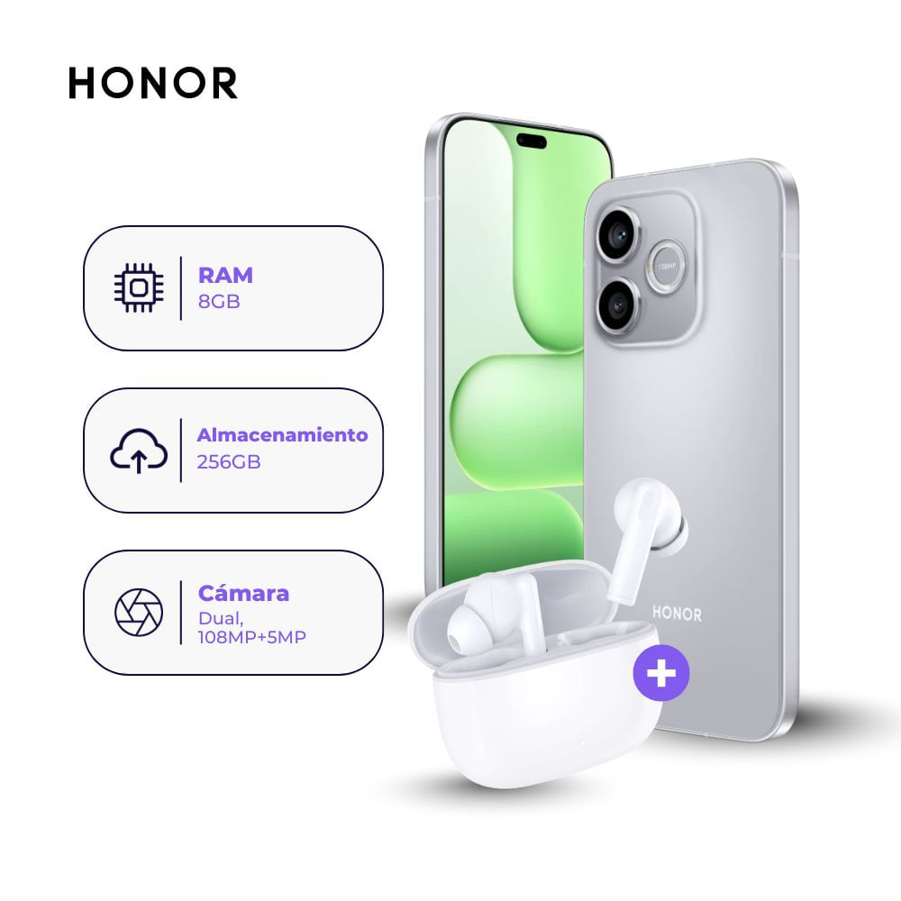 Honor 600e 256GB 8GB Ram Gris y Earbuds X7 Lite