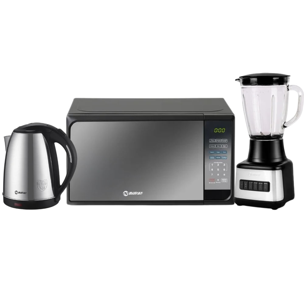 Combo Licuadora 1.5L Más Horno Microondas 20L Más Hervidor 1.8 Litros Plata