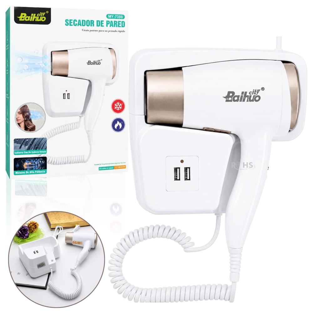 Secadora De Cabello De Pared Tipo Hotel Con Cargador