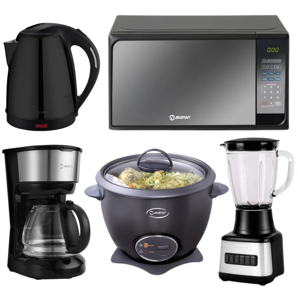 Combo Arrocera 1.5L  Negro Más Licuadora 1.5L Más Microondas 20L Más Hervidor 1.8L Más Cafetera 6 T