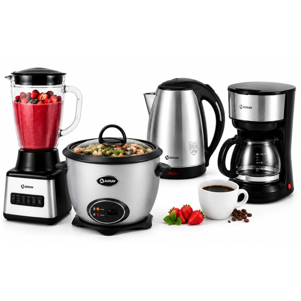 Combo Olla Arrocera Gris 1.5L Más  Licuadora 1.5L Más Hervidor 1.8 Litros Plata Más Cafetera 6 T
