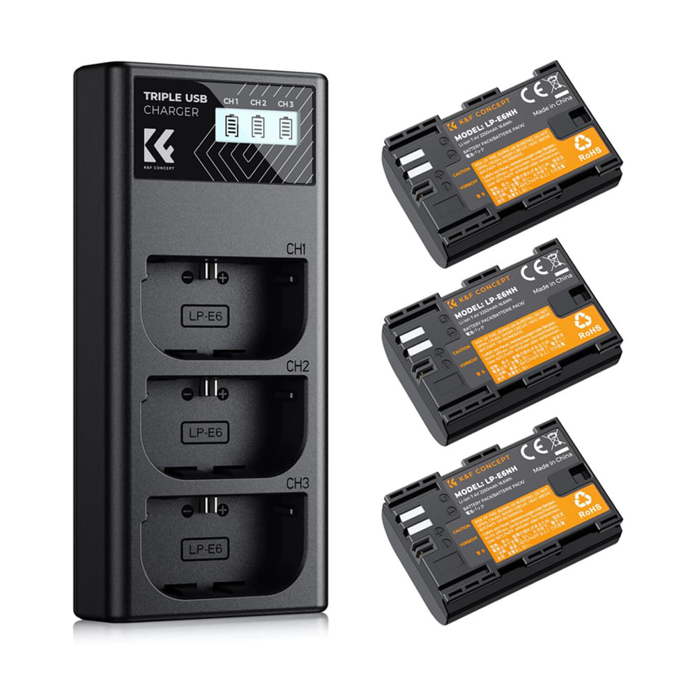 Cargador Triple KF Concept y 3 Baterias LP-E6NH - KF28.0039