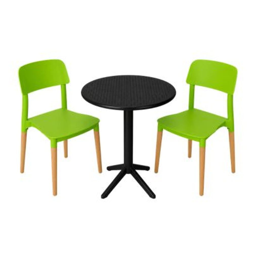 Pack de Comedor / Mesa TURIN NEGRO + 2 sillas VERONA VERDE Verde