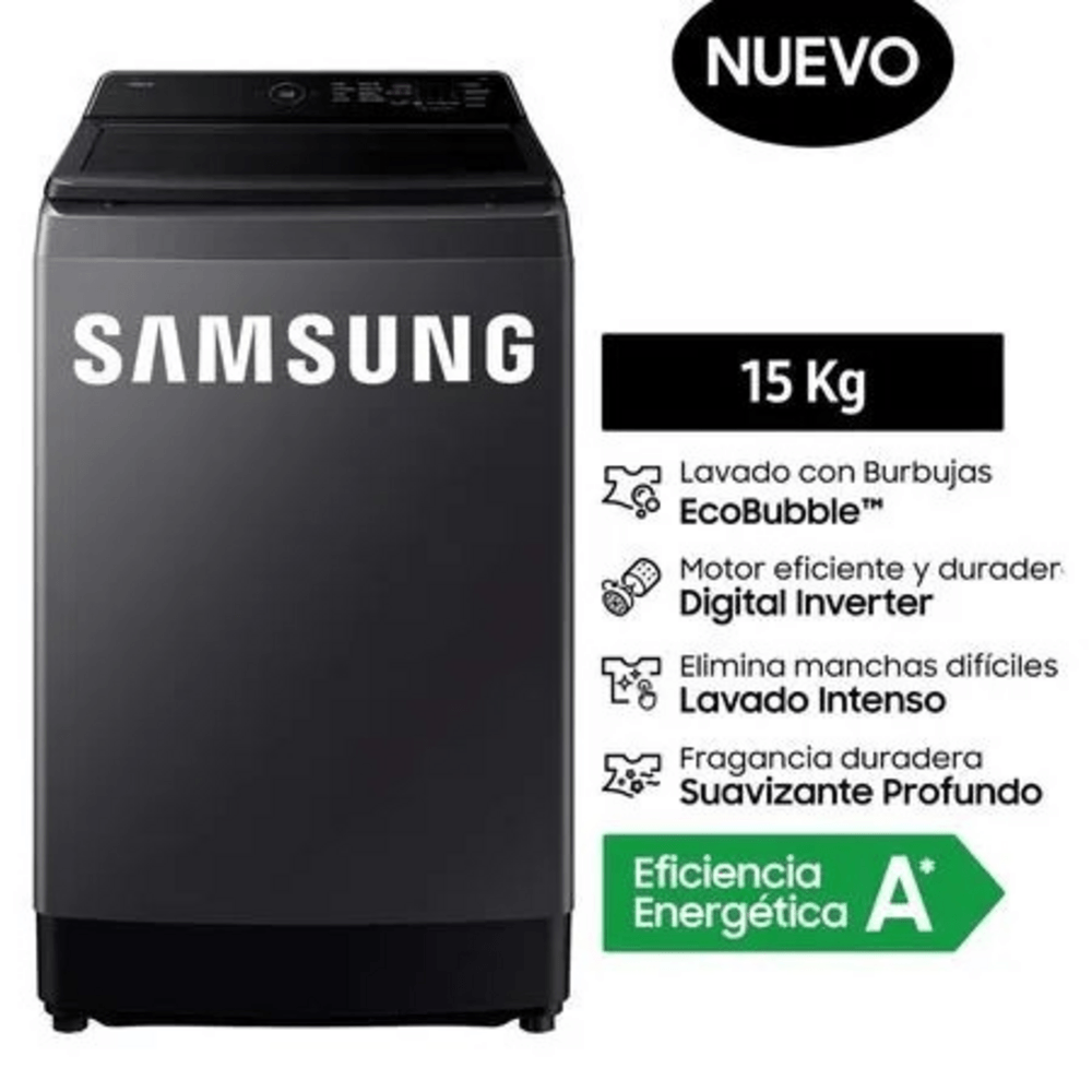 Lavadora Samsung 15 Kilos Gris Grafito EcoBubble Tecnología Digital Inverter WA40F15E4CPE 2026