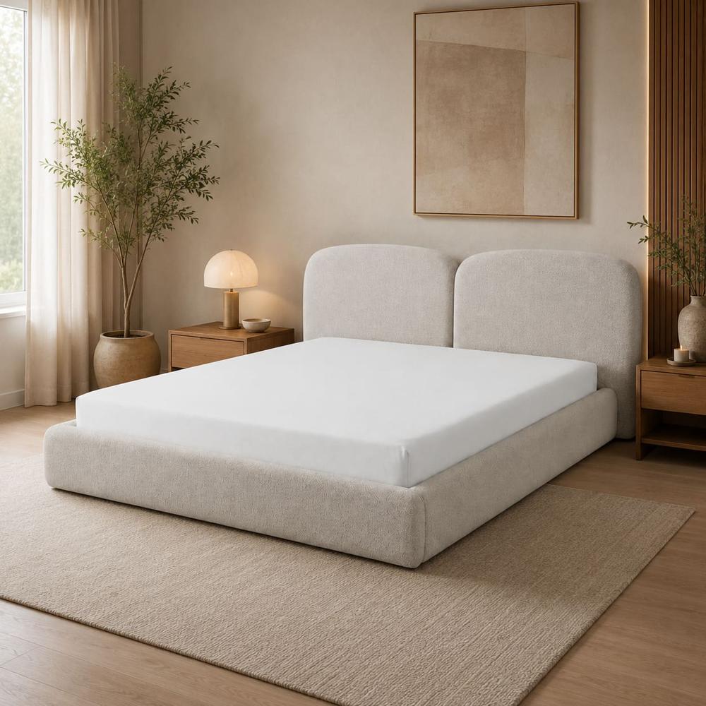 Cama Box Alina con Alero King Beige Claro Tarima y Cabecera TU MESITA TU MESITA