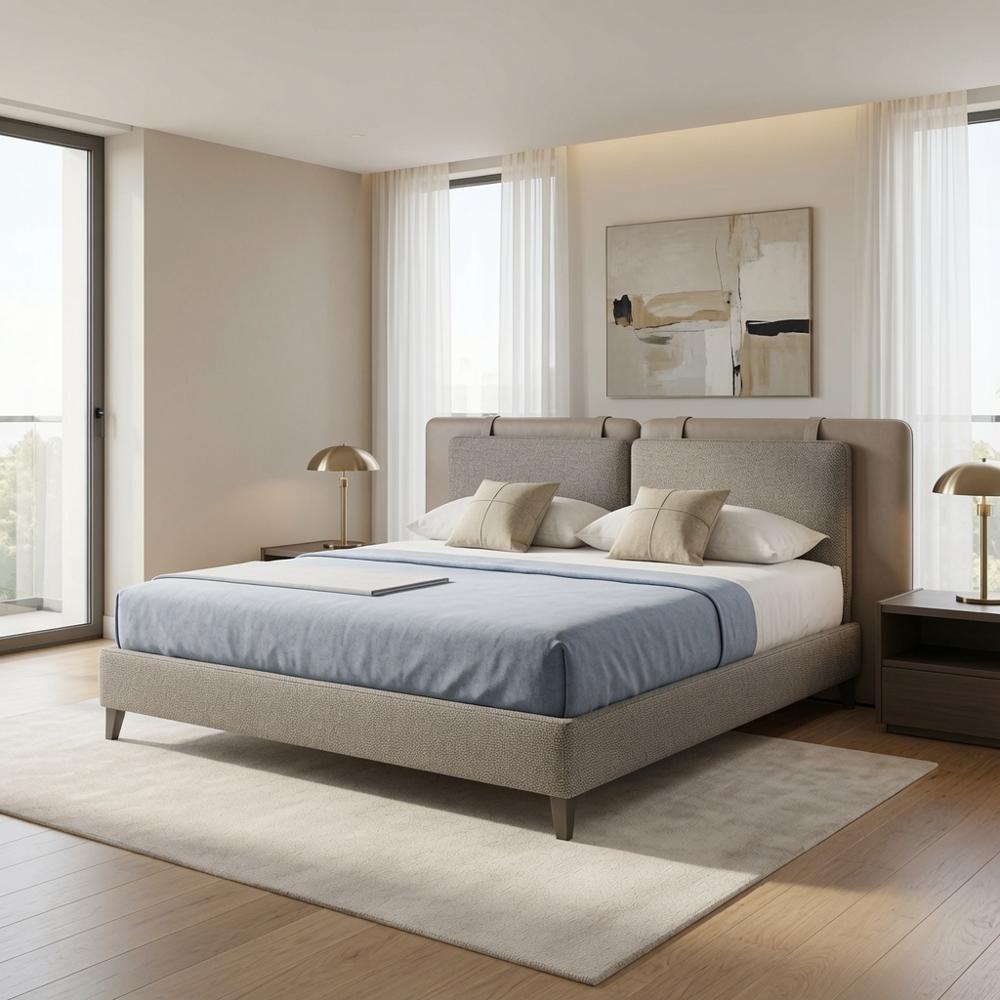 Cama Box Thalia 2 Plazas Taupe Tarima y Cabecera TU MESITA
