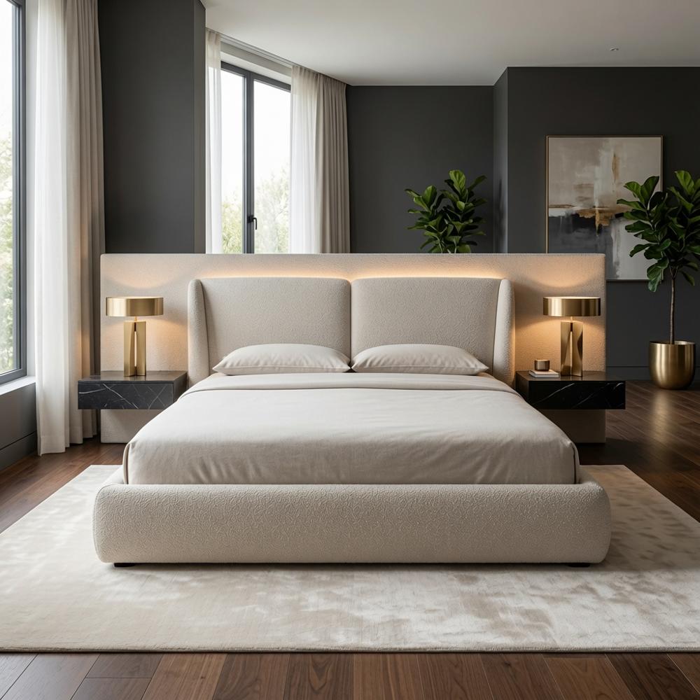 Cama Box Alina con Alero 2 Plazas Beige Claro Tarima y Cabecera TU MESITA