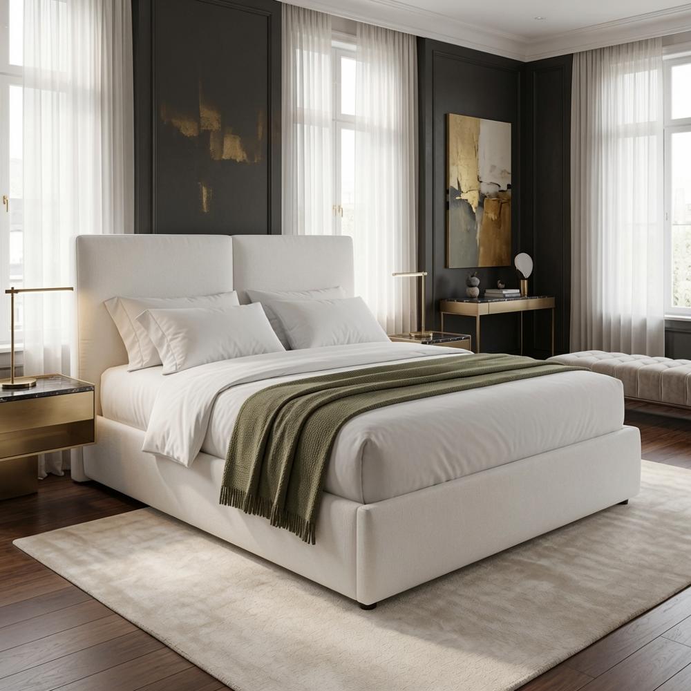 Cama Box Noelle Minimalista Queen Blanco Tarima y Cabecera TU MESITA