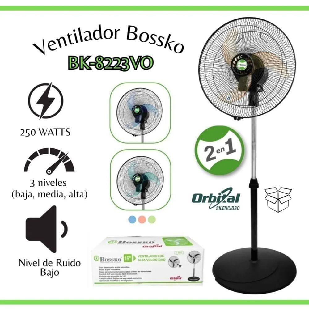 Ventilador Bossko Orbital 16 2 en 1 con 5 aspas Acrílicas - BK-8223VO - NARANJA