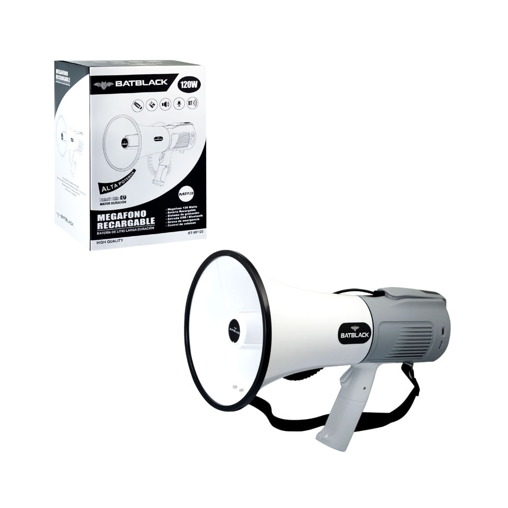 Megafono Recargable Bluetooth 120W BATBLACK BT-MF120