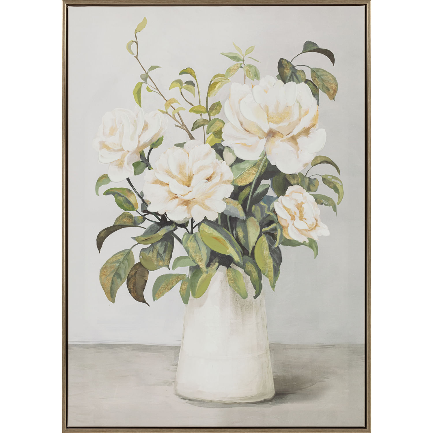Cuadro Flores Blanco Verde C/Handpaint 50 x 70Cm