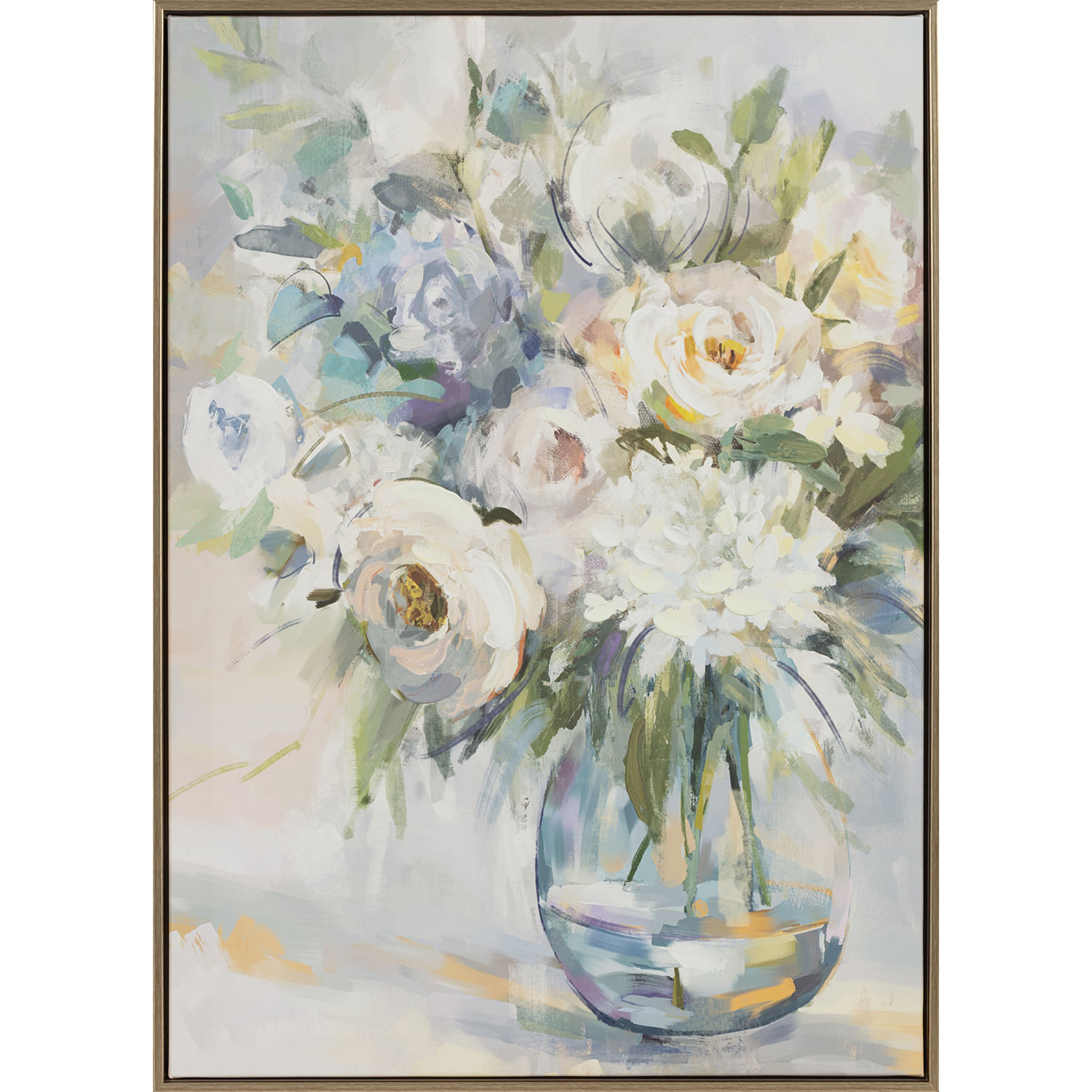 Cuadro Flores Blanco Azul C/Handpaint 50 x 70Cm