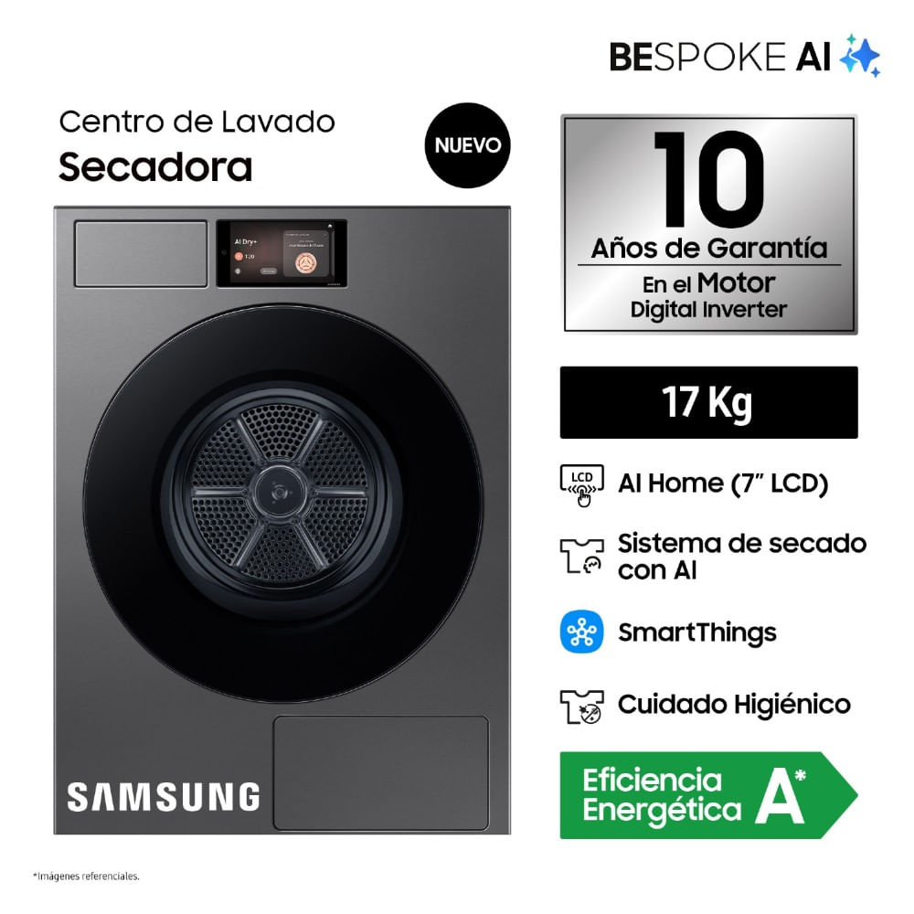 Secadora Samsung 17Kg DV90F17CDSPE Acero Oscuro