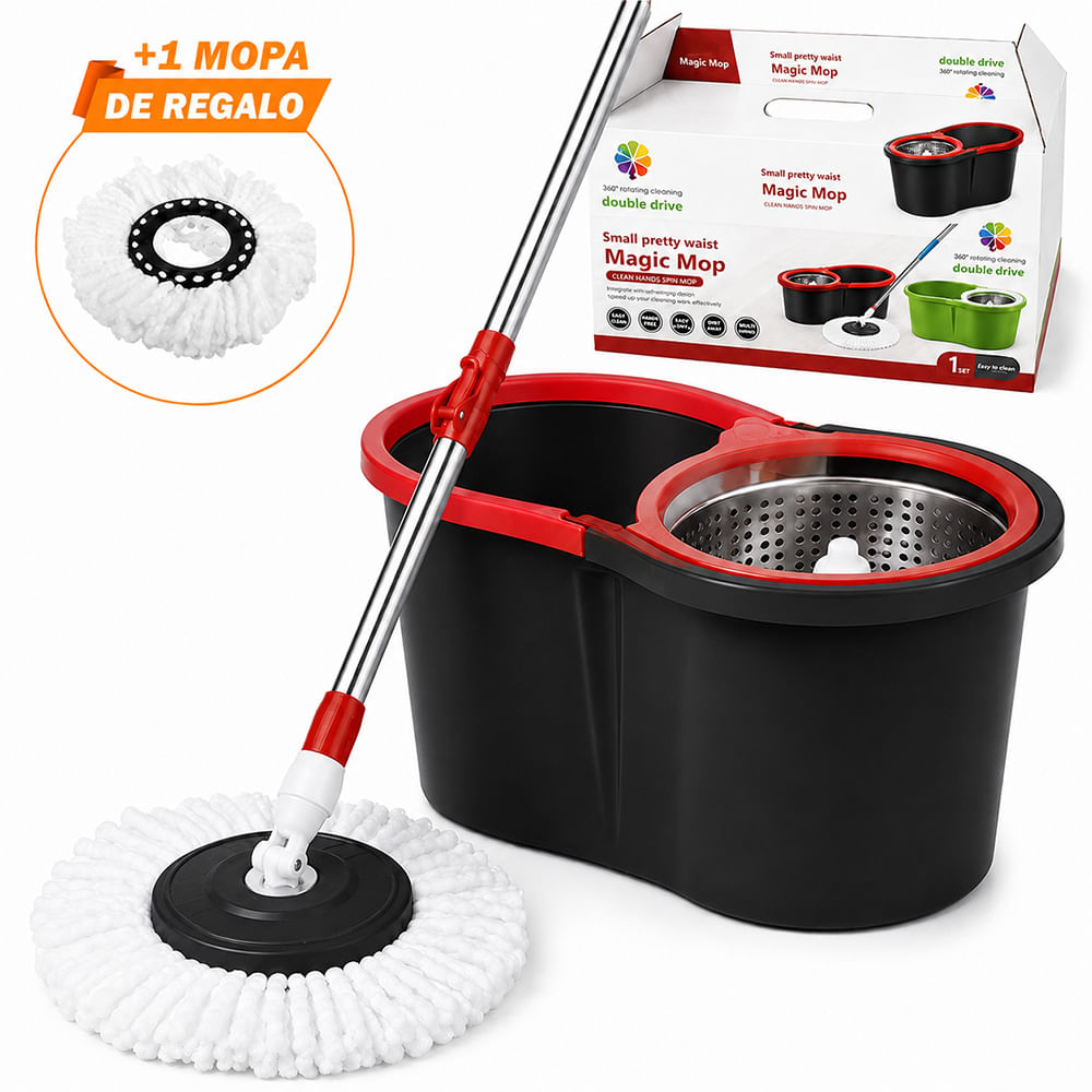 Trapeador con Escurridor Giratorio Automático 2 Mopas Negro BY1