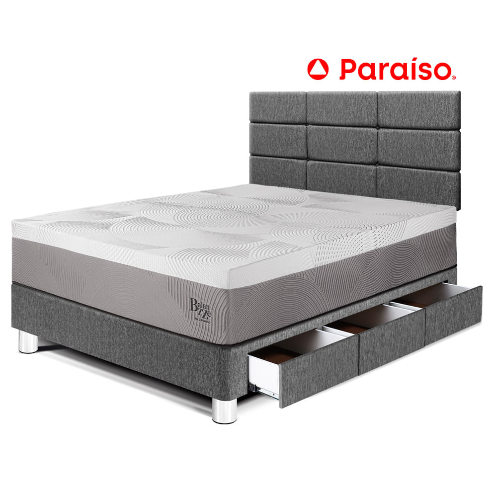 Dormitorio Royal Balanzze Cajones 1.5 Plazas Cabecera Blocks Gris