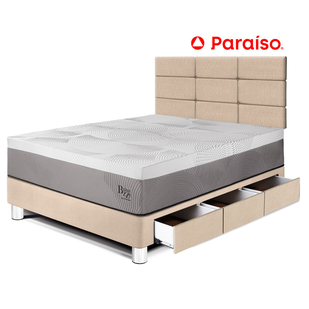 Dormitorio Royal Balanzze Cajones 1.5 Plazas Cabecera Blocks Champagne