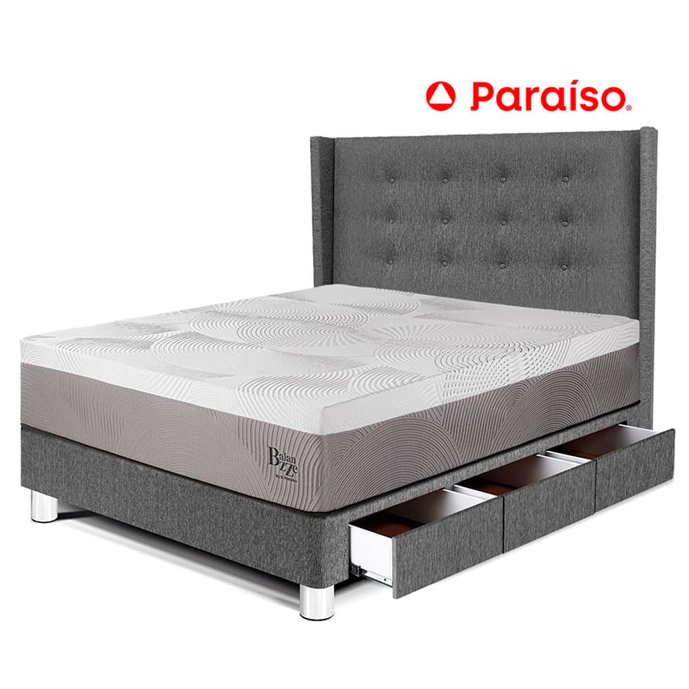Dormitorio Royal Balanzze Con Cajones + Cabecera Gold 1.5 Plazas Gris