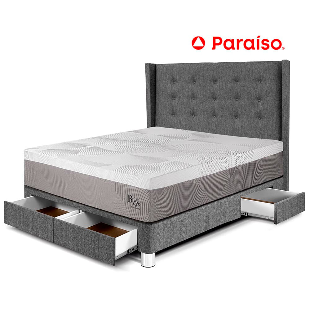 Dormitorio Royal Balanzze Con Cajones + Cabecera Gold 2 Plazas Gris