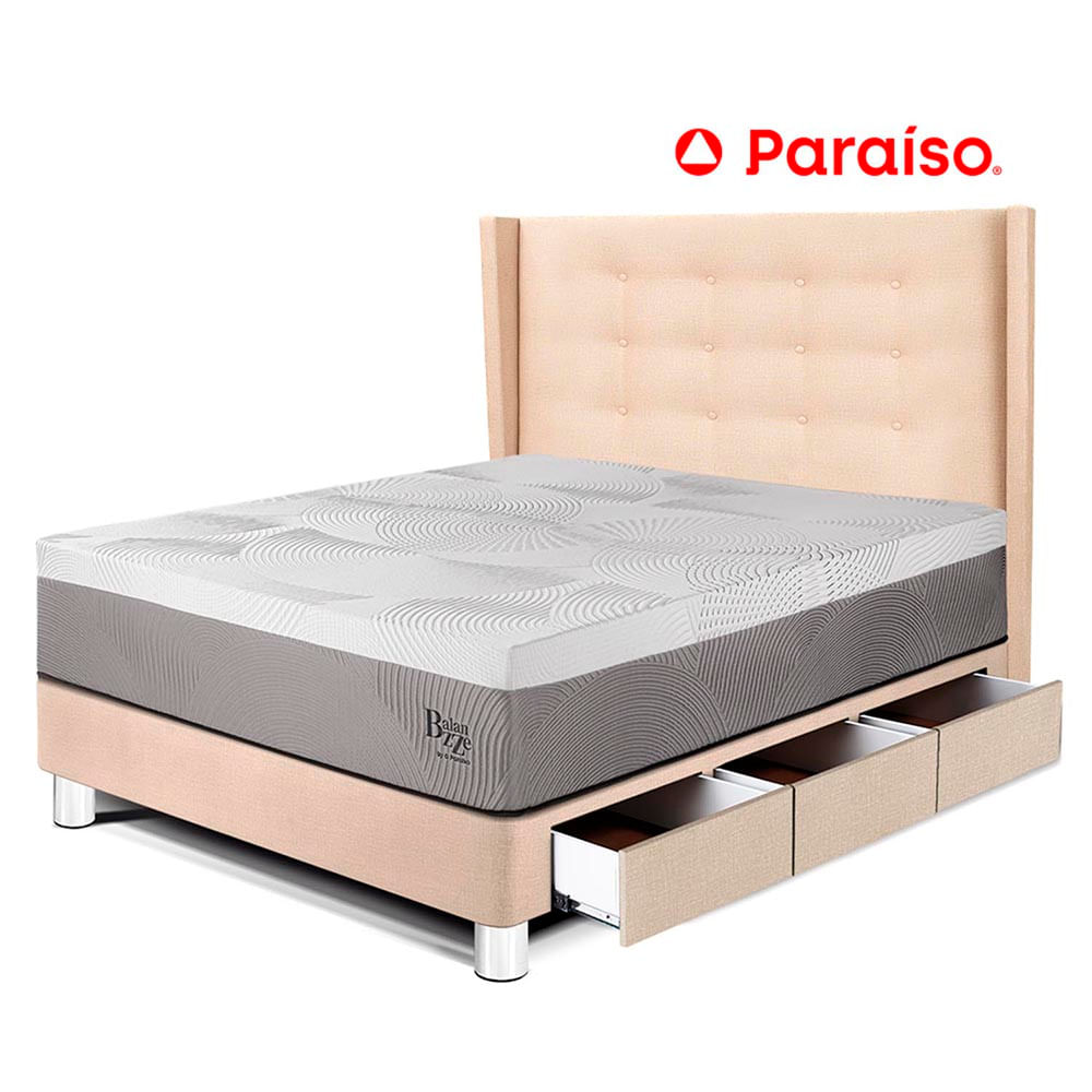 Dormitorio Royal Balanzze Con Cajones + Cabecera Gold 1.5 Plazas Champagne
