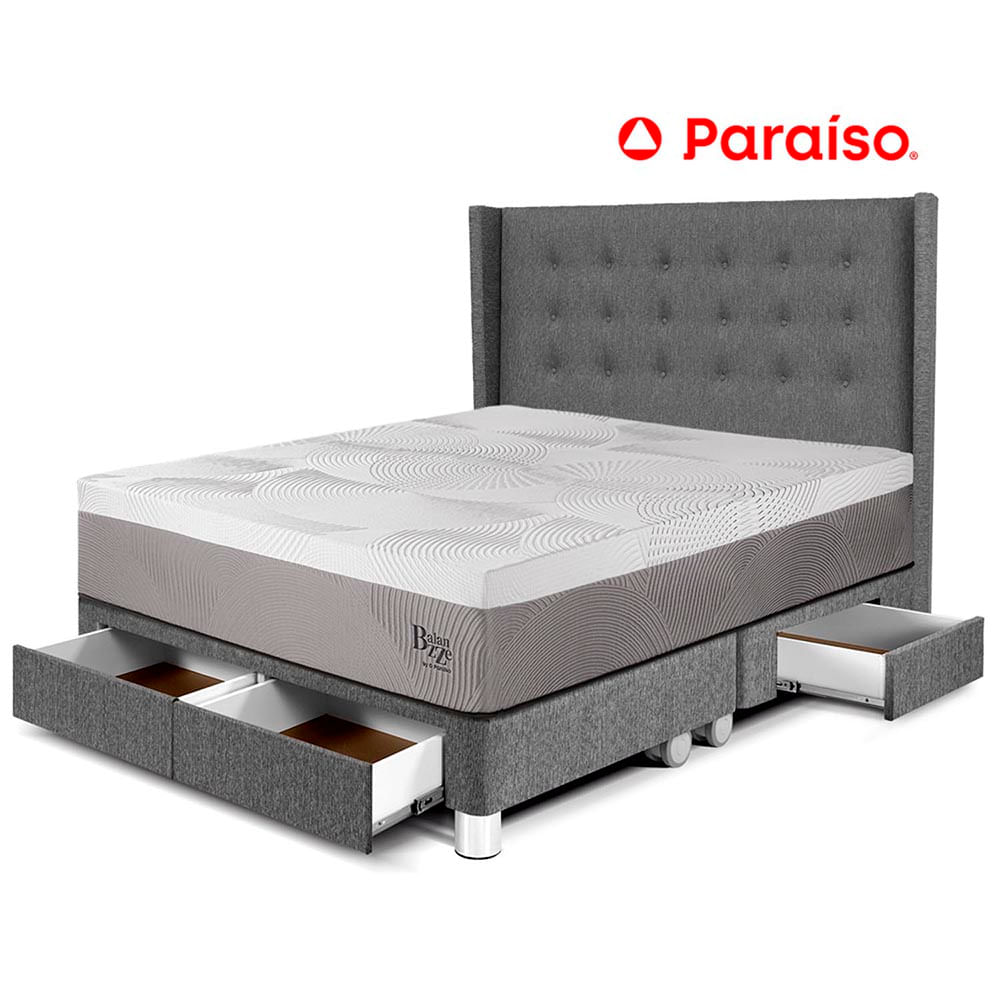 Dormitorio Royal Balanzze Con Cajones + Cabecera Gold Queen Gris