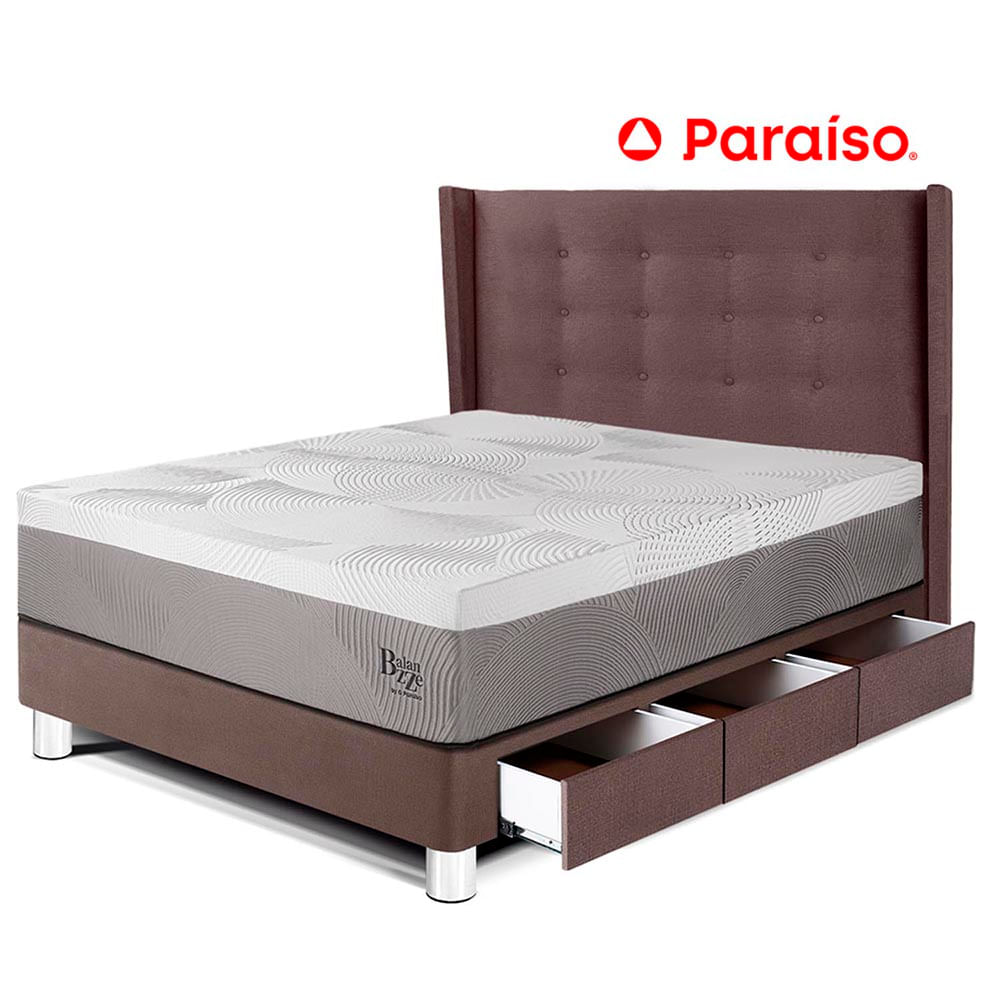 Dormitorio Royal Balanzze Con Cajones + Cabecera Gold 1.5 Plazas Chocolate