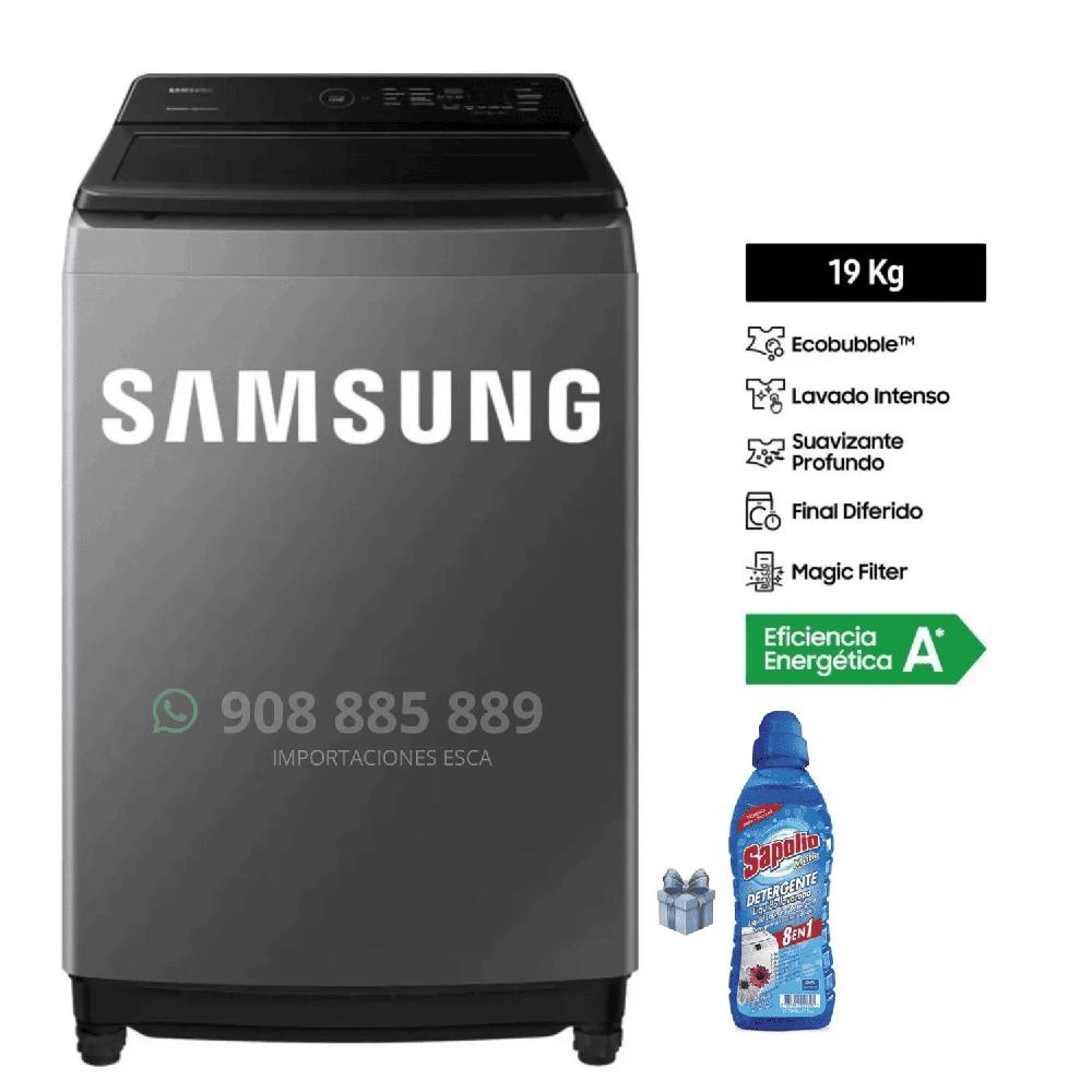 Lavadora Samsung 19 Kilos EcoBubble Carga Superior WA19CG6441BD - Detergente Liquido Sapolio 1L.