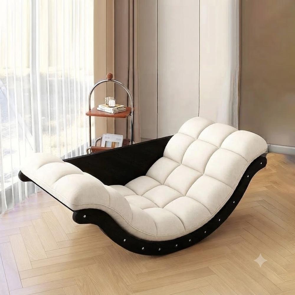 Silla Mecedora Ergonómica Tapizada Diseño Moderno y Confortable Color Crema.