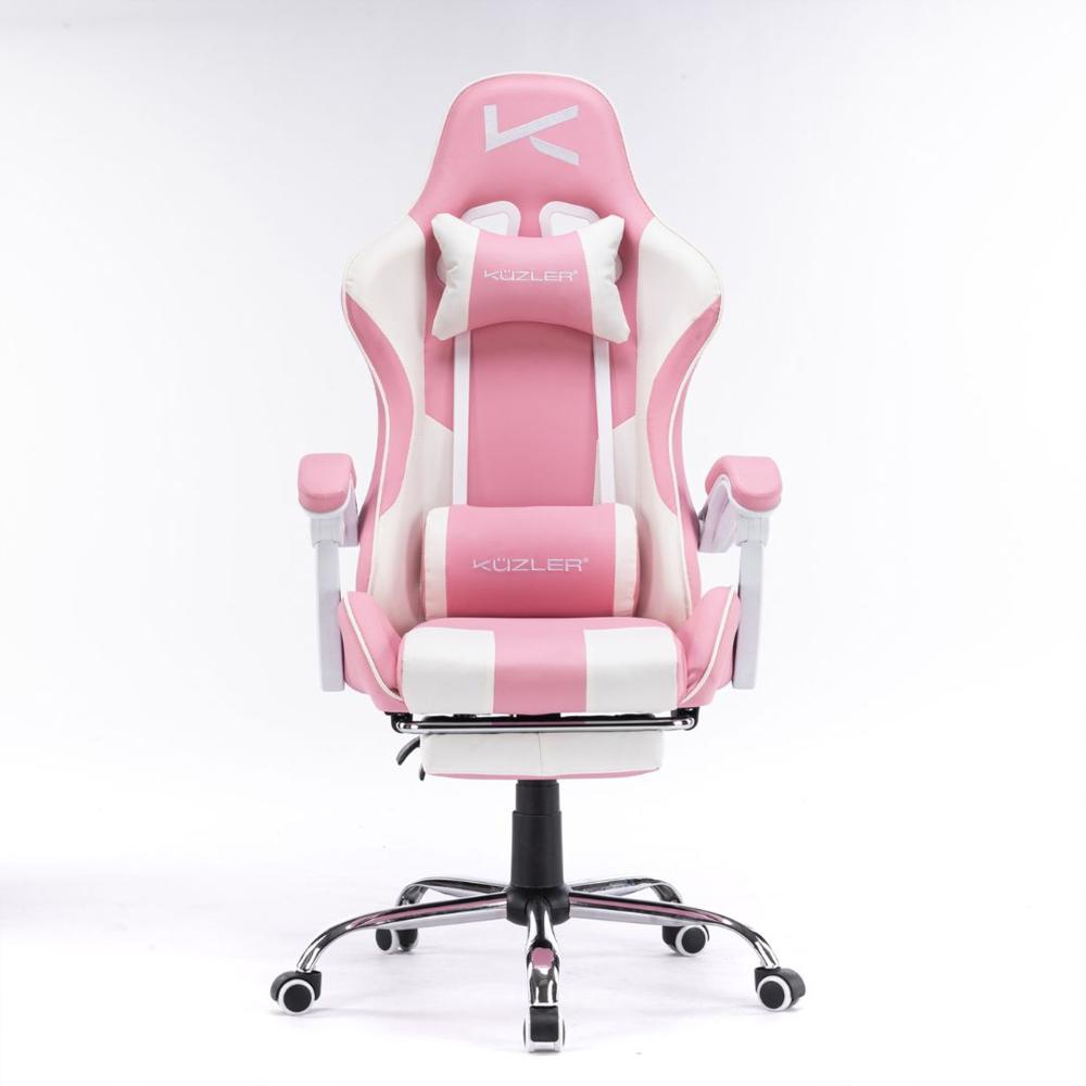 Silla Gamer Kuzler Rosa Masajeador Lumbar Reposapiés y Base Metálica RIK-101R